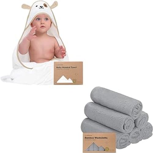 KeaBabies Baby Hooded Towel and 6-Pack Organic Baby Washcloths - Bamboo Viscose Baby Towel - Soft Bamboo Viscose Washcloth - Infant Towels - Baby Wash Cloths - Large Bamboo Viscose Hooded Towel