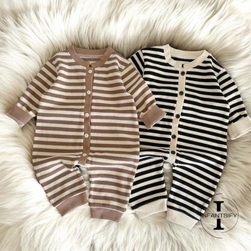Striped Baby Jumper, Elegant Baby Onesie, Soft Newborn Clothing, Autumn Baby Clothes, Charming Baby Jumpsuit, Unisex Outfit