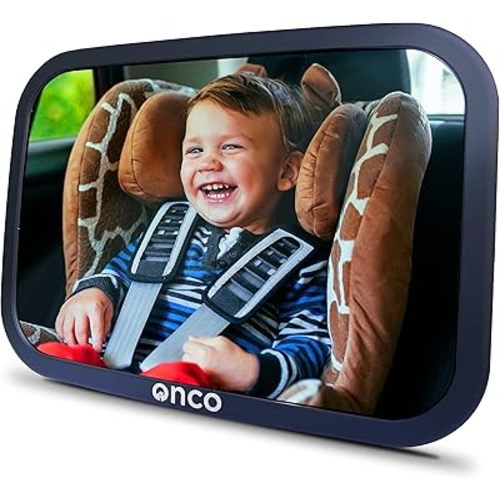 Onco Baby Car Mirror Rear Facing - Double Award-Winning Car Mirror for Baby, 100% Shatterproof Baby Mirror for Car Journeys, Shakeproof Car Seat Mirror for Baby Rear Facing, Universal Car Mirror Baby