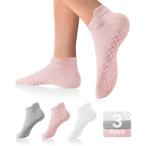 DIBAOLONG Pilates Socks with Grips for Women Yoga Socks Non Slip Barre Hospital Socks 6-Pairs Grippy Ankle Socks