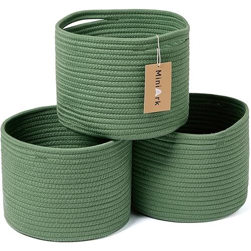 Small Storage Basket for Organizing | Cube Shelf Closet Storage Baskets | 9.7×9.7×7.1” Cute Baby Gift Basket for Nursery Easter | Woven Rope Baskets Bins | Round 3 Packs Green