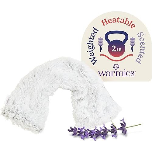 warmies Microwavable Neck & Shoulder Wrap - Heating & Cooling Plush Pad for Calming Relaxation - Weighted & Heated Neck Warmer with Scented Lavender - Microwave Heat Pad for Aches & Pain - Gray