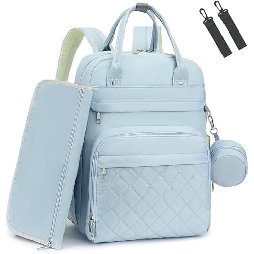 Diaper Bag Backpack, Baby Bag for Mom Dad, 4-in-1 Multi-pocket Large Capacity Waterproof Diaper Backpack with Changing Pad & Stroller Straps & Pacifier Case