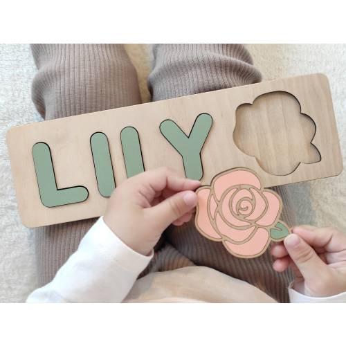 Wooden name puzzle for 1 2 3 year old Girl Boy First Birthday Goddaughter Godson Baptism gift