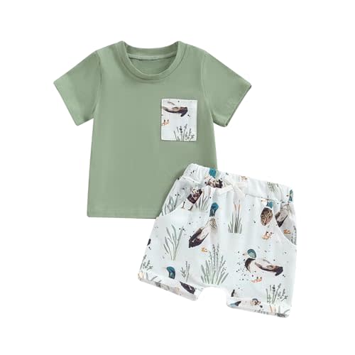 Kids Baby Boys Duck Hunter Clothes Mallard Duck Short Sleeve T-shirt Casual Shorts 2Pcs Toddler Hunting Baby Outfit