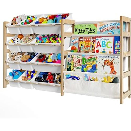 Large Toy Storage Organizer with 12 Toy Bins, Toy Organizers and Storage with Bookshelf for Kids, Playroom Organization and Storage Bins