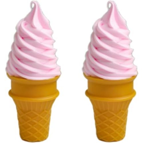 2 Pcs Simulated Ice Cream Artificial Lifelike Fake Ice Cream Food Model for Home Kitchen Cabinet Desk Shops Party Decor Sample Display Photography Props(Pink)