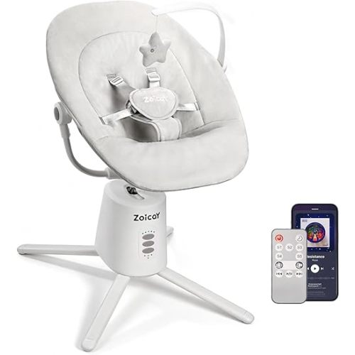 Zoicay Baby Swing,Baby Swings for Infants with 3 Modes & 5 Speeds, BT Enabled App & Remote Control, Electric Swing – 6 Melodies and 3 Timer Setting, 2 Seat Positions and 5-Point Harness Swing (White)