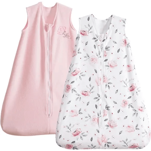 PHF Soft Micro-Fleece Baby Sleep Sack, 6-12 Months Warm Baby Wearable Blanket, 2-Way Zipper Sleeping Bags, 2 Pack Comfy Toddler Sleeping Sack for Baby Girls, Medium Size, Floral
