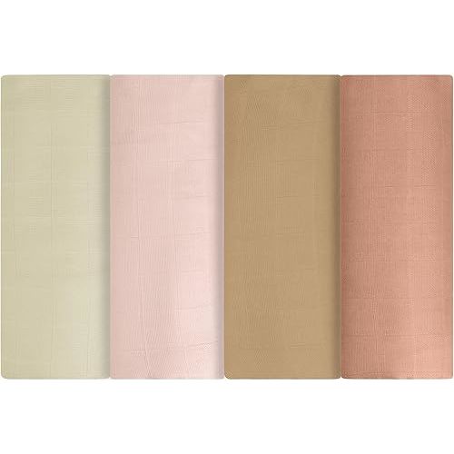 Featherhead™ 100% Cotton Muslin Swaddle Blankets for Baby Girl - Large 47”x 47” - Pre-Washed, Soft, & Breathable - Newborn Essential & Perfect Baby Registry Gift (4 Pack - Pink Solids)