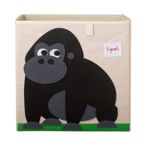 3 Sprouts Large 13 Inch Square Foldable Fabric Storage Shelf Cube Organizer Box Soft Toy or Clothing Bin for Children and Baby Items, Gorilla