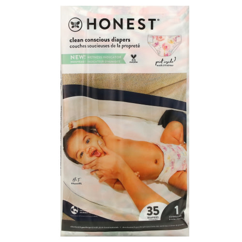 Honest Company Baby Disposable Diapers, Size 1, 8-14lbs, Rose Blossom, 35 Count