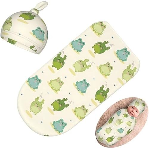Cartoon Frog Newborn Swaddling Blanket Beanie Hat Sets Soft Baby Receiving Funny Animal Blanket Soft Sleeping Bag New Born Soft Sleep Sacks for Boys Girls