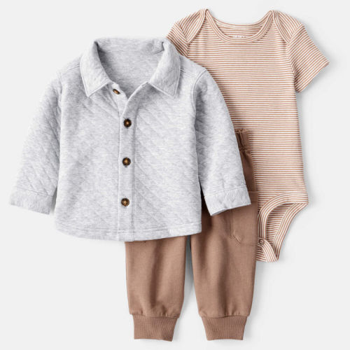 Grey Baby Boy 3-Piece Cardigan, Bodysuit & Pant Set - Grey | Carter’s Oshkosh Canada