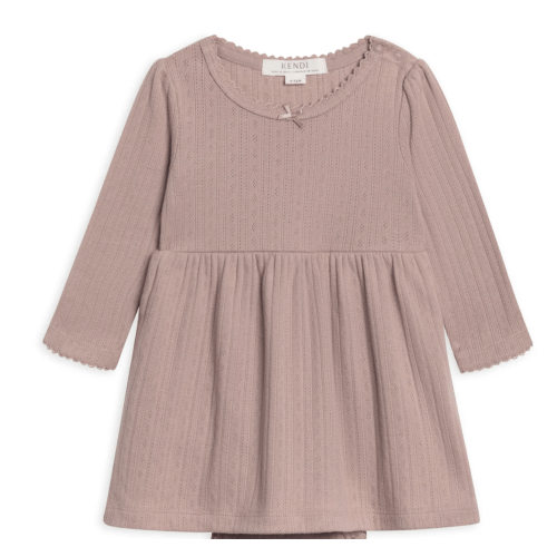 Willa Brushed Back Pointelle Long Sleeve Bodysuit Dress