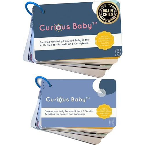 Curious Baby™ + Speech and Language Cards. Award Winning 40+ Activities for Baby & Mom, Dad, Activity book at Home, 26 Speech Development flash cards, educational sensory playtime Newborn - 3 year