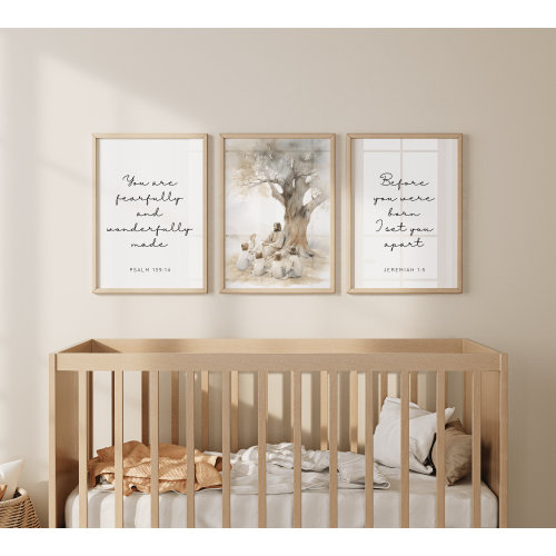 DIGITAL Christian Nursery Print Bible Verse Wall Art Neutral Nursery Decor Jesus Teaching Children Printable Fearfully and Wonderfully Made