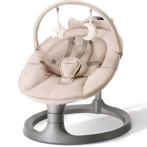 Momcozy 2-in-1 Electric Baby Swing, Dual-Arm Support System & Parent-Inspired Motions, Convertible to Toddler Seat up to 66 lbs, Adjustable Height, Lightweight, Khaki