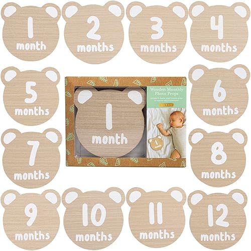 Kate & Milo Milestone Props, Bear, Double-Sided Baby Announcement Discs, Teddy Bear Shaped Milestone Disc, Photo Prop for Monthly Pregnancy Journey and Baby Milestones, 1-12 Months
