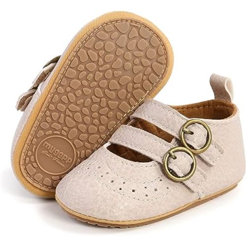 Baby Girl Mary Jane Flats Dress Shoes - Infant Newborn Shoes Anti-Slip Soft PU Leather Party School Wedding Princess Baby Girl Shoes 0-18M