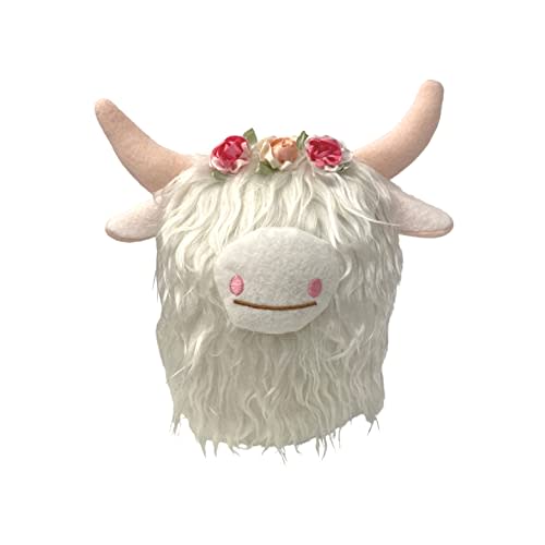 KINGSPRIME Highland Cow Plush, Scottish Cattle Dolls, Farmhouse Nordic Dwarf Gnomes, Calf Gnome with Flowers, Nursery Gift Home Decor, Weighted Doll Decoration, Herd Collection (White)