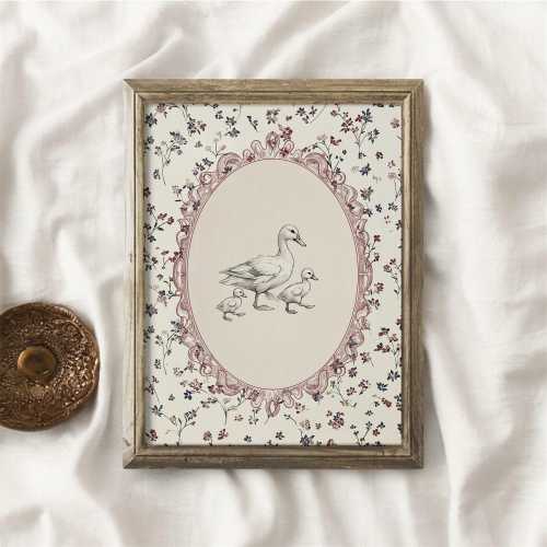 Mama Duck Printable Art, Cottage Nursery Decor, Birds Nursery Print, Girls Room Wall Art, Digital Download, Vintage-Inspired Nursery Print