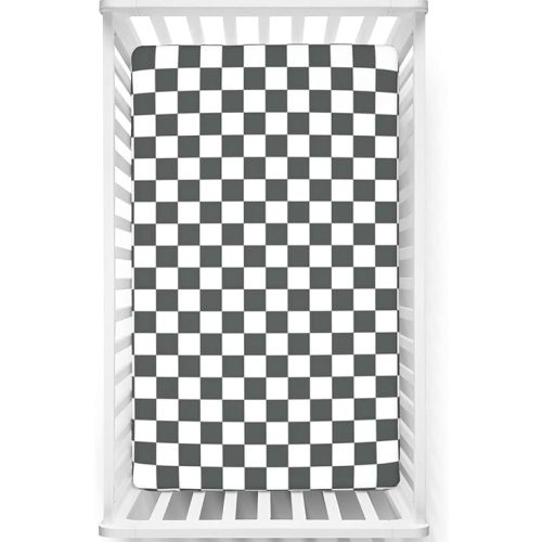 Checkered Themed Fitted Crib Sheet,Standard Crib Mattress Fitted Sheet Polyester Toddler Bed Mattress Sheets-Crib Mattress Sheet or Toddler Bed Sheet, 28“ x52“,White Grey