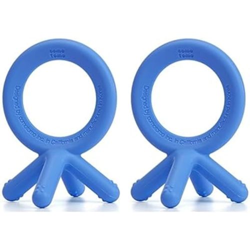 Comotomo Silicone Baby Teether, Blue, 1.75x1.75x3 Inch (Pack of 2)