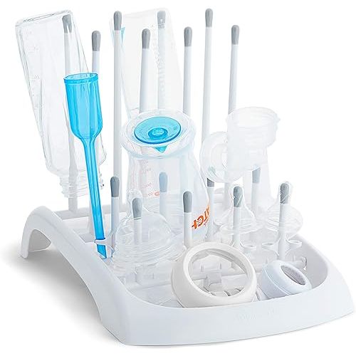 Munchkin Fold Baby Bottle Drying Rack - Compact Design Folds Flat for Easy Storage, White/Grey