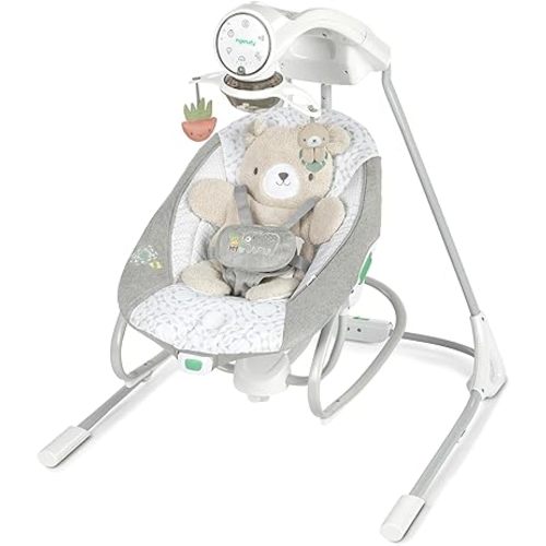 Ingenuity InLighten Soothing Swing & Rocker - Vibrating Swivel Infant Seat, Soothing Sounds, Lights - Nate