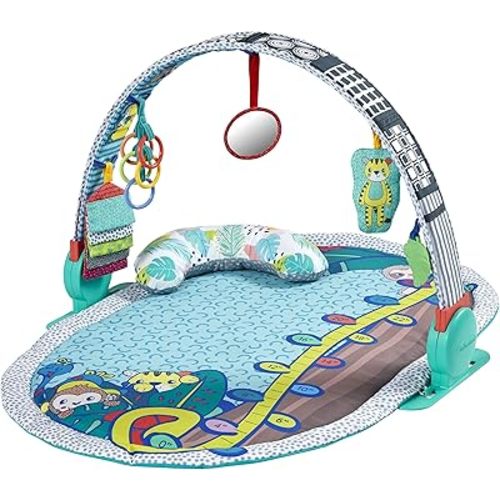 Infantino 3-in-1 Deluxe Magic Arch Sensory Development Gym - 3 Ways to Play with Dual-Sided Magical Arch for Captivating Overhead Visuals Plus Tummy-Time Bolster & Mat with Growth Chart, Teal