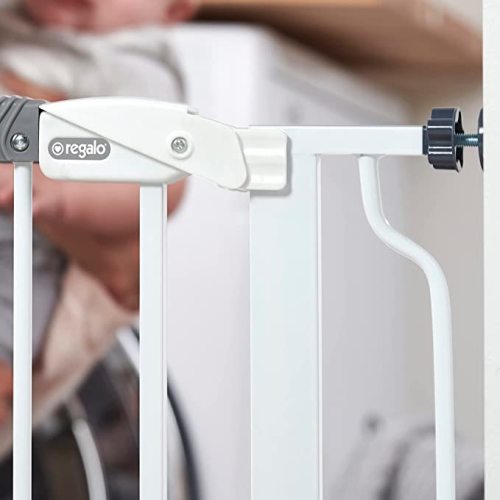 Regalo Easy Step 38.5-Inch Wide Walk Thru Baby Gate, Includes 6-Inch Extension Kit, Pressure Mount Kit, Wall Cups - 38.5" Wide