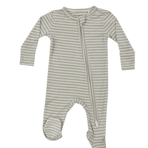 2 Way Zipper Footie - Desert Sage Stripe
