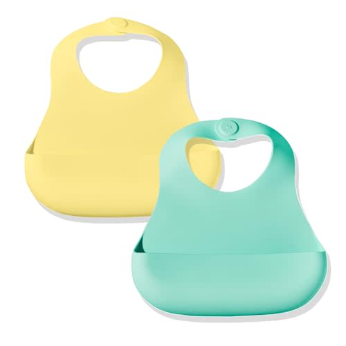 Babynetic Magnetic Silicone Bibs 2-Pack Waterproof, Dishwasher Safe, BPA Free Food-Grade, Baby Feeding Bib