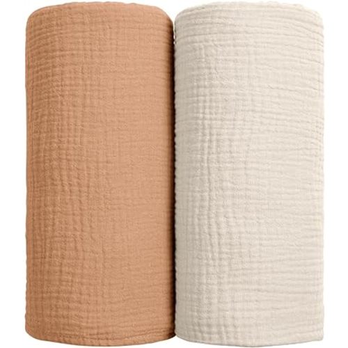 lulumoon Muslin Swaddle Blanket Baby - Cotton Swaddling Blanket Soft Baby Receiving Blanket Neutral 2Pack(Caramel)