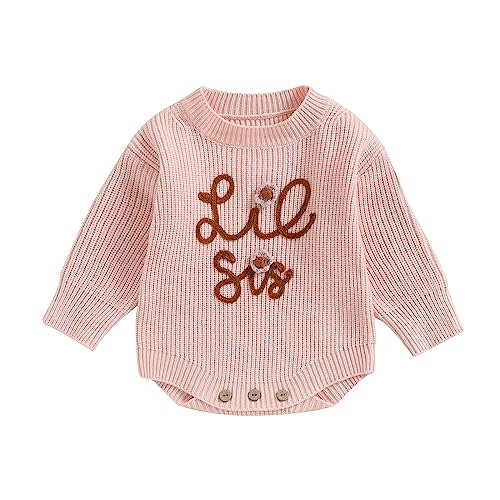 VISGOGO Big Little Sister Matching Sweater Baby Girls Knitted One-Piece Outfits Toddler Brother Sweatshirt Clothes