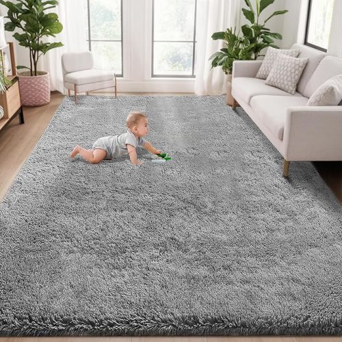 5x7 Area Rug for Living Room: Fluffy Shag Soft Washable Rugs Fuzzy Plush Indoor Carpet for Bedroom Nursery Playroom Dorm Kids Girls Boys Room (Grey, 5'x7')