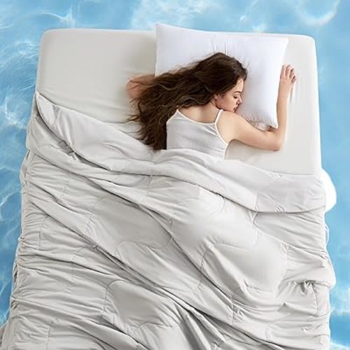 Bedsure Cooling Blankets for Hot Sleepers - Cold and Lightweight Gift for Night Sweats, Summer Blanket Full Size, Ice Cooled Breathable Comforter for Bed and Couch, Grey, 80x90 Inches