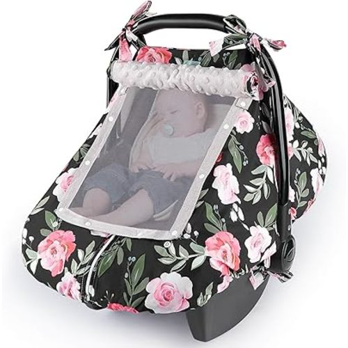 Unicorn Castle Baby Car Seat Cover Infant Car Seat Covers for Babies Breathable Car Seat Canopy Mesh Window Carseat Cover for Four Seasons Newborn