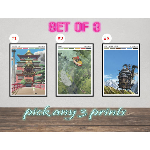 Studio Ghibli Poster Set, Sprited Away Print, Ponyo Poster, Hayao Miyazaki Movie Poster, Hayao Miyazaki, Studio Ghibli Gift, Chihiro, Totoro