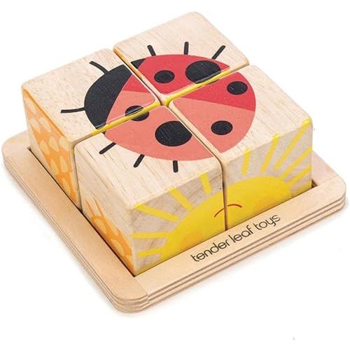Tender Leaf Toys - Baby Blocks - 5 Pieces My First Wooden Jigsaw Puzzle with Storage Tray for Toddlers 18M+