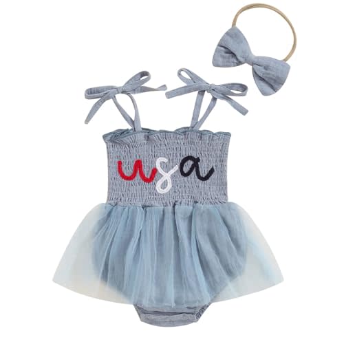 Ayalinggo Newborn Infant 4th Fourth of July Baby Girl Outfits Bubble Romper White Red and Blue Clothes+Headband