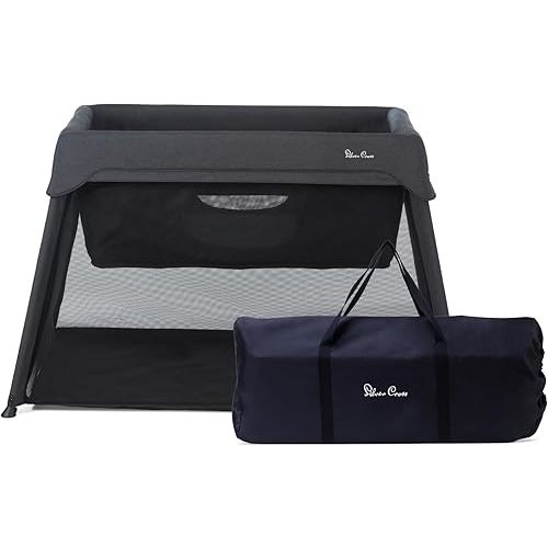 Silver Cross Sleep & Go 3 in 1 Travel Crib - Converts Newborn Bassinet, Crib to Playard - Portable, Lightweight, Easy to Pack with Comfortable Mattress for Infants to Toddlers - Carbon (Sustainable)