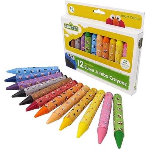 Sesame Street 12 Count Washable Jumbo Crayons | For Toddlers and Kids | Assorted Colors and Non Toxic | Great for Classrooms | Beginner Crayons