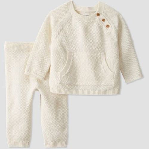 Little Planet By Carter's Organic Baby Knit Cardigan Sweater And Pull-on Pants Set - Cream Newborn