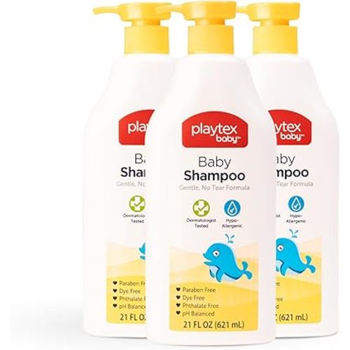 Playtex Baby Shampoo, Lavender Chamomile, 21 oz. Bottle, 3-Pack, Dermatologist Tested Gentle, Tear Free Shampoo for Babies, pH Balanced, Hypoallergenic, Free of Dyes, Parabens and Phthalates