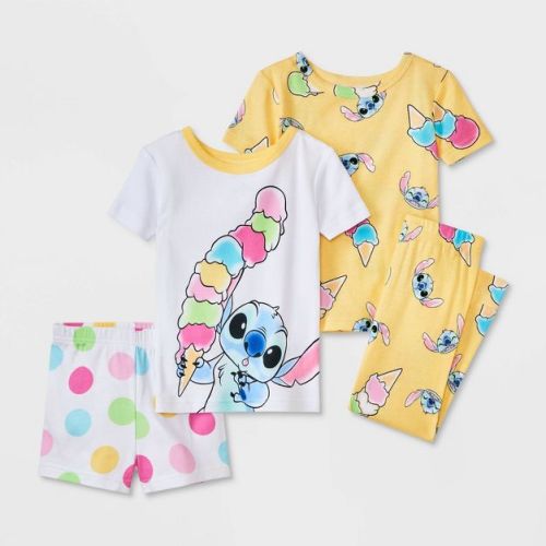 Toddler Girls' 4pc Snug Fit Lilo & Stitch Cotton Pajama Set - White 5T