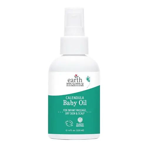 Earth Mama Calendula Baby Oil | Massage Oil for Newborn Skin Care, Dry Skin & Scalp Moisturizer, Fragrance Free, 4-Fluid Ounce