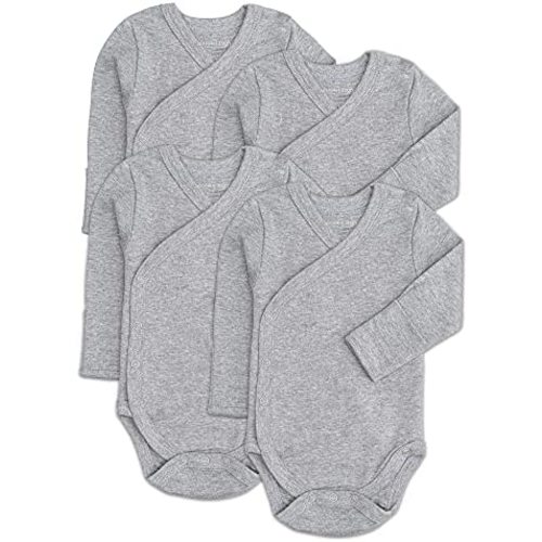 Baby Side Snap Bodysuit Set, 100% Cotton Boy Girl Unisex Kimono Onesie, 4 Pack