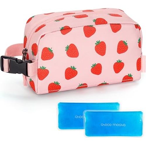 Choco Mocha Snack Bag for Kids Small Cooler Bags Insulated & Freezable Snack Bag For School Toddler Snacks Bag, Strawberry Red